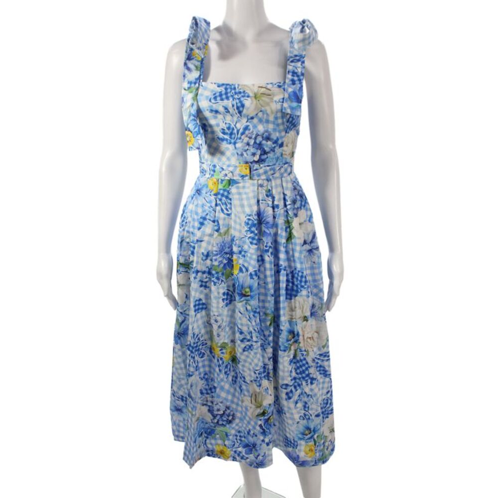Mary Katrantzou Womens Fit & Flare Square Neck Blue Dress Size 6